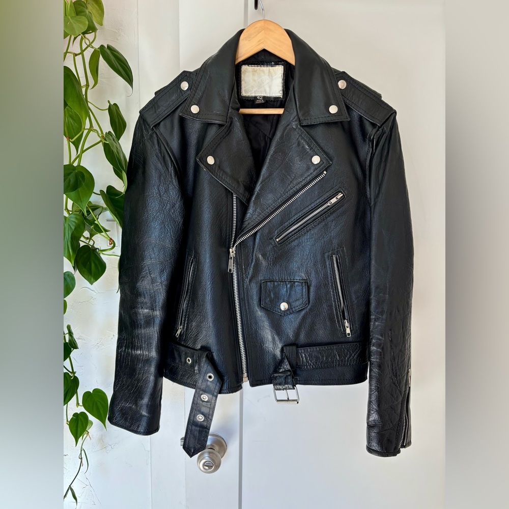 Vintage Leather Motorcycle Jacket in Black